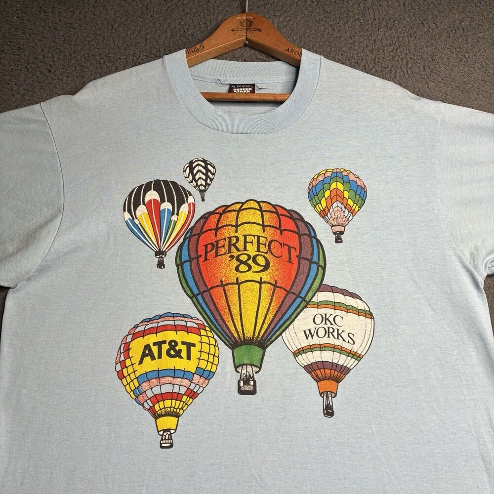Vintage 90s Hot Air Ballon Oklahoma Art Screen Stars Single Stitch T Shirt XL